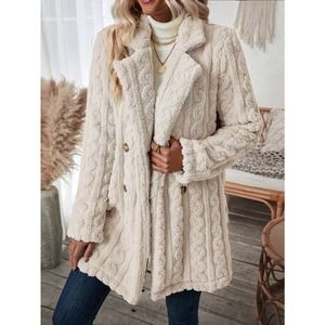 minimalist Double Breasted Lapel collar ribbed knit teddy Coat